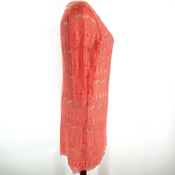 Jessica Howard Dress 16 Coral Midi Shift Lace Preppy Boho 3/4 Sleeve Career Work - Picture 6 of 9
